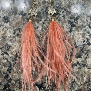 Handmade pink feather earrings